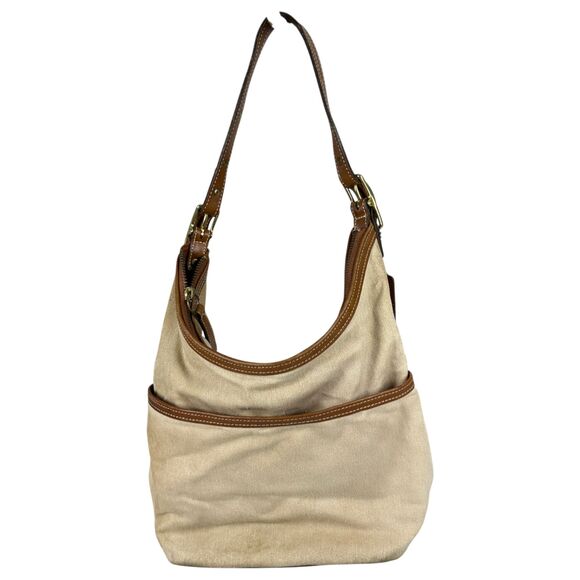 Coach Handbags - Coach 9873 Vintage Heritage Bucket Purse Beige Tan Canvas Brown Leather - READ